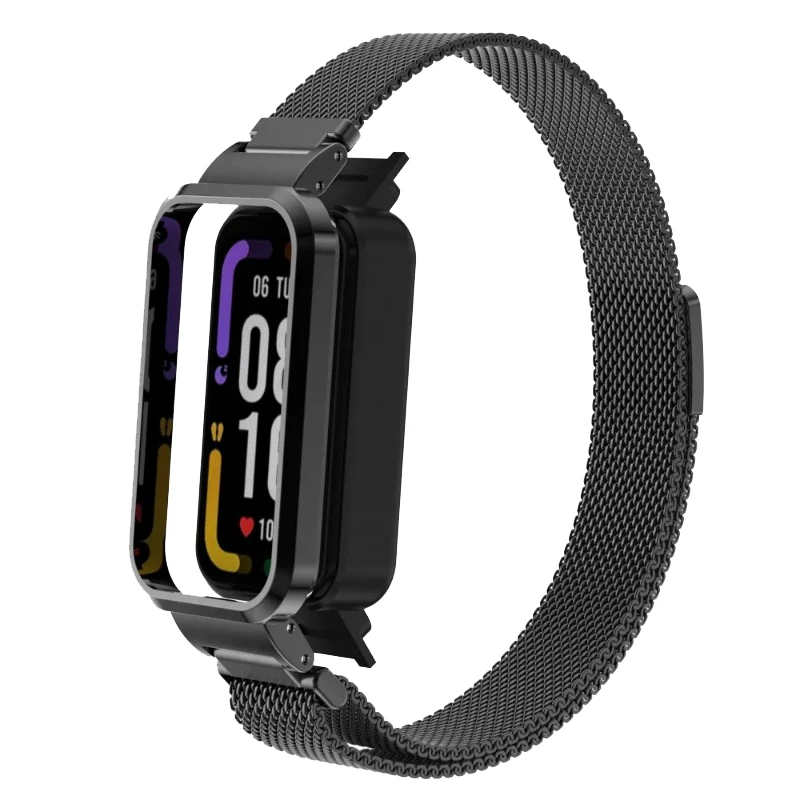 Tali Milan untuk Xiaomi Smart Band 8, aktif dengan casing pelindung logam Bumper magnetik gelang Loop untuk Mi Band 8 jam tangan aktif