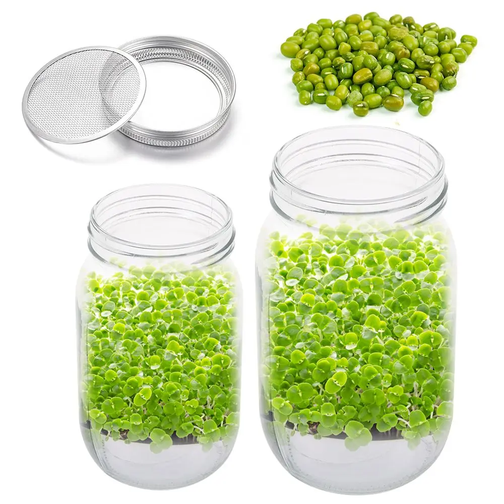 Ferramentas de Jardim: Potes Germinadores de Boca Larga para Germinação de Sementes, Uso Doméstico e Cozinha, com Tampas de Tela, 16/32oz, tipo Mason Jar
