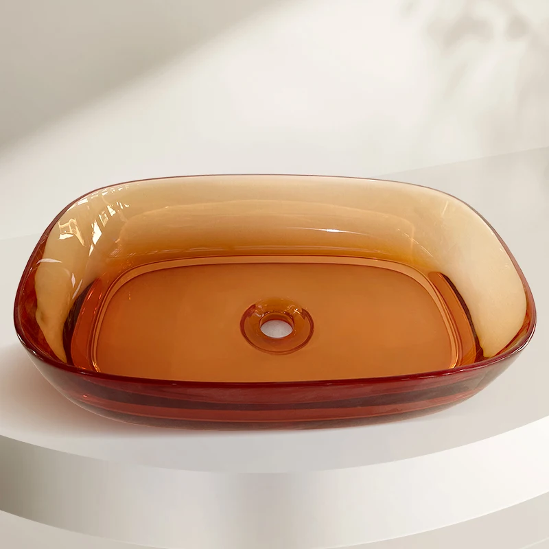 

Noble and elegant semi transparent eco-friendly resin countertop basin, simple stylish large capacity artistic washbasin YX037DG