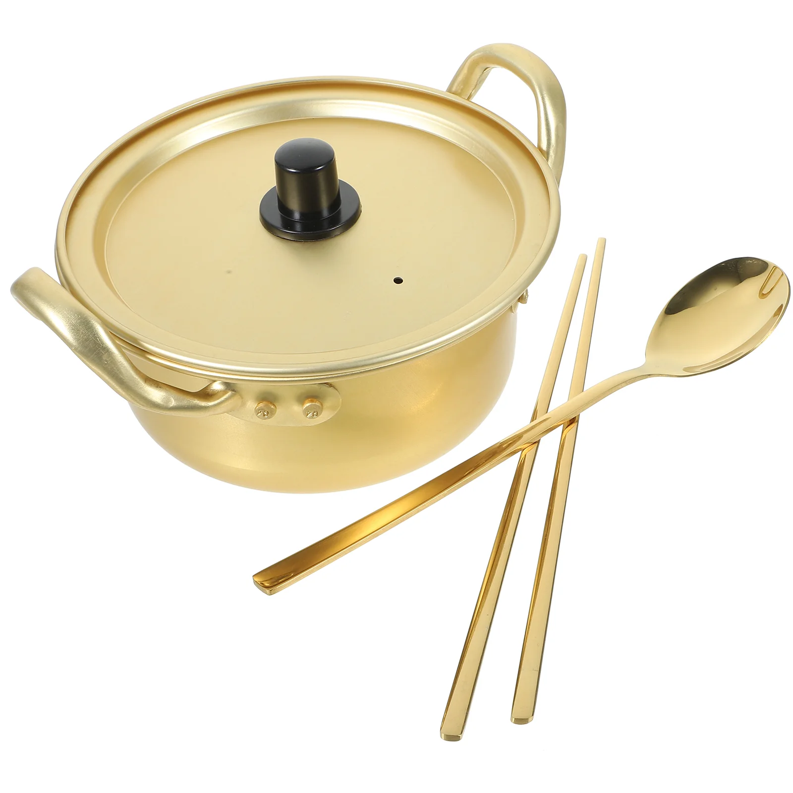 

Instant Noodle Pot Soup Wok with Lid Cooking Pan Double Handled Small Hot Tray