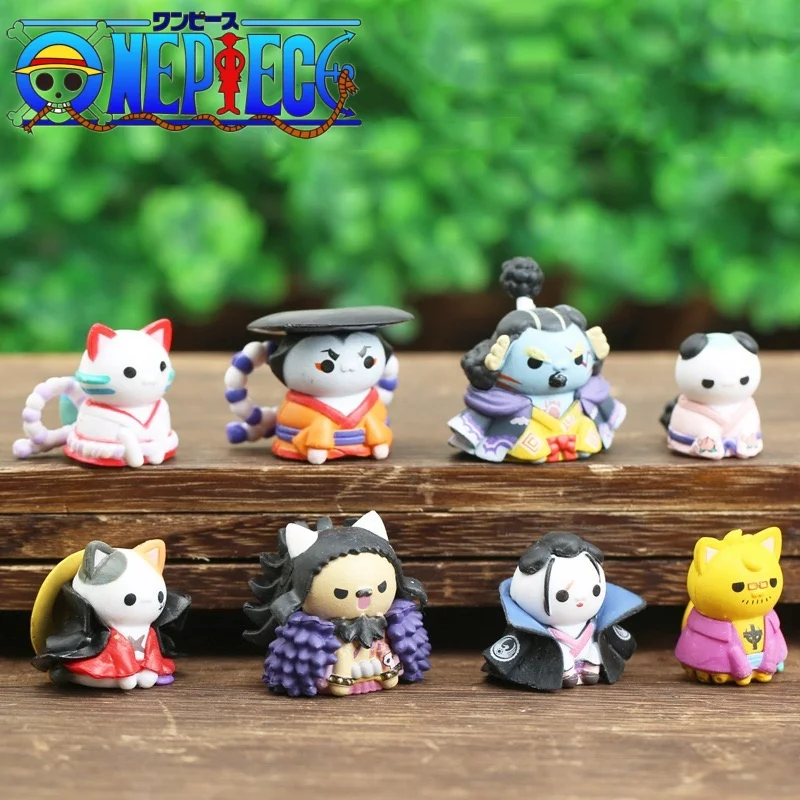 8pcs One Piece Cos Cat Series 3 Figure Wano Country Jinbe Yamato Kaido Luffy Model Doll Toy Action Figurines Desktop Ornaments