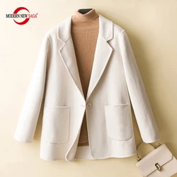 MODERN NEW SAGA 100% Wool Jacket Women Autumn Wool Coat Blazer Winter Warm Woolen Jackets Female Cashmere Jacket Women Clothes