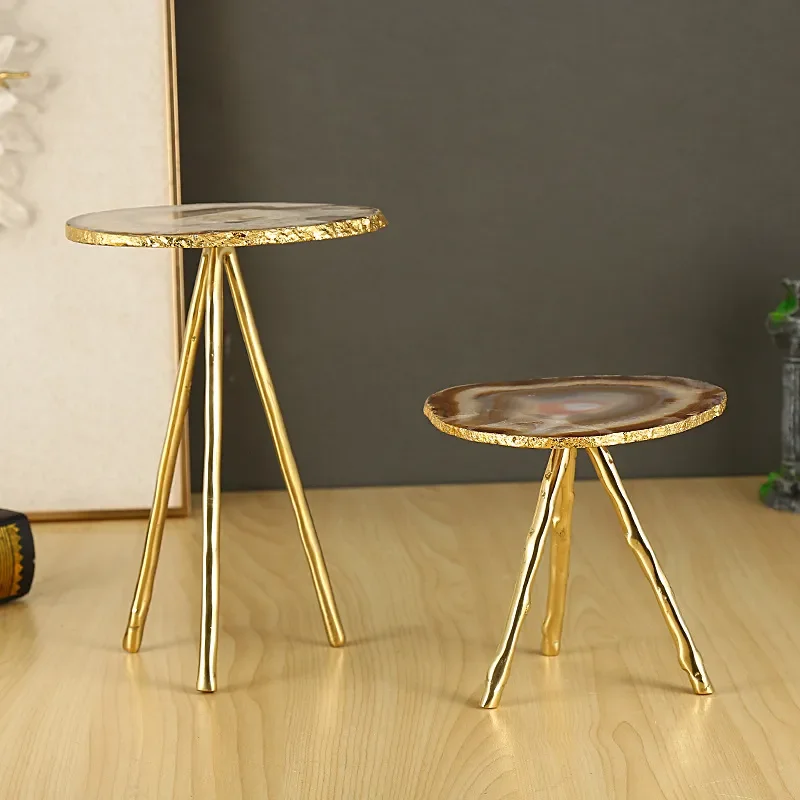 Modern Crystal Tripod Floor Lamp Luxury Living Room Decor Natural Agate Slice Stand Creative Home Ornament Simple Design