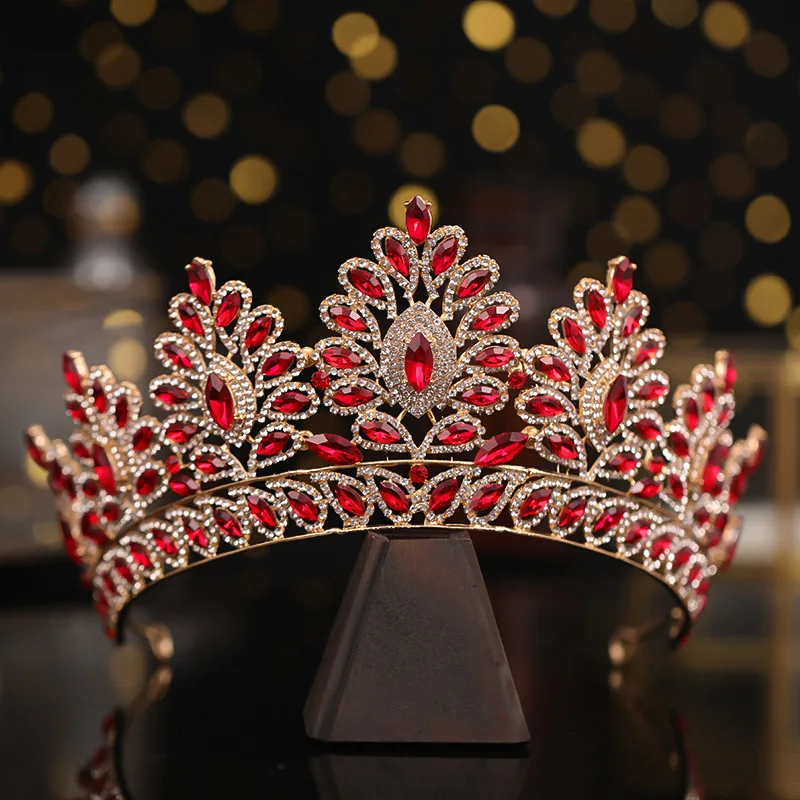 Miallo Luxury Big Red Crystal Beauty Pageant Queen Crowns And Tiaras Elegant Bride Rhinestone Headpiece Wedding Fiesta Jewelry