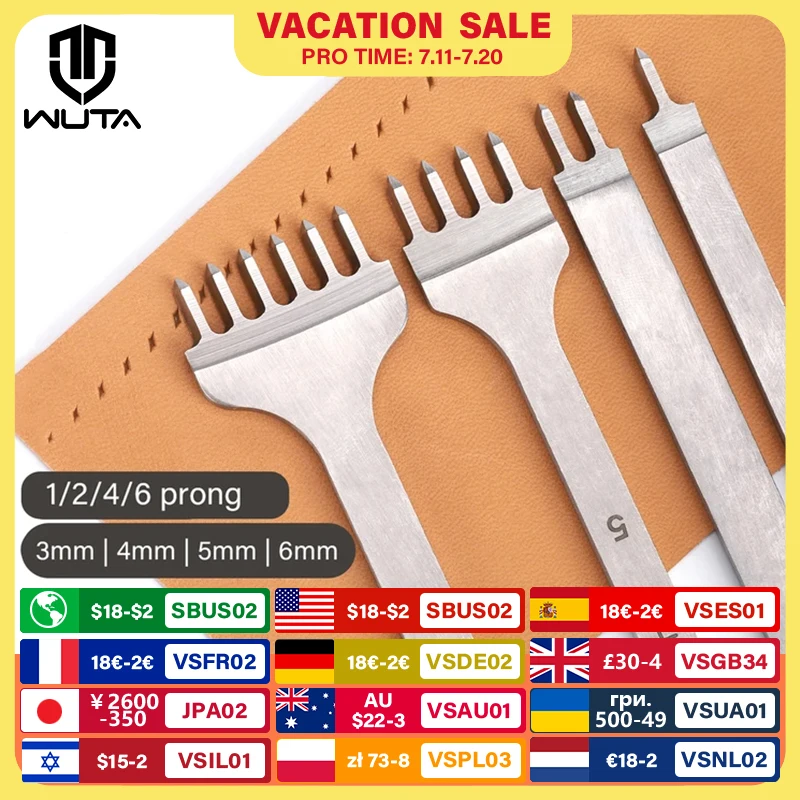 WUTA 1Set 4pcs Basic Leather Chisel Tool Diamond Pricking Iron Hole Punch Stitching Leather Craft tools 3/4/5/6mm 1-2-4-6 teeth