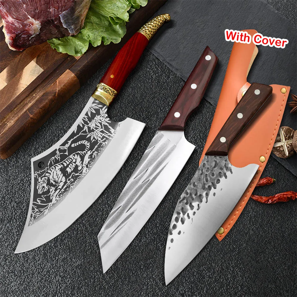 Wood Handle Forged Kitchen Knife Meat Cleaver Handmade Stainless Steel Blade Tool Multi Chef Chopping Butcher Knife Sharp