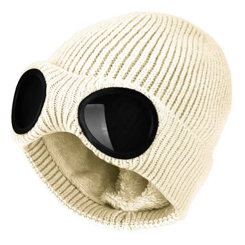 Männer Frauen Winter Plus Plüsch Dicker Wärmer Motorhaube Damen Beiläufige Kappe Acryl Gestrickte Warme Brille Hüte Skullies Beanies R82 – Detail 2