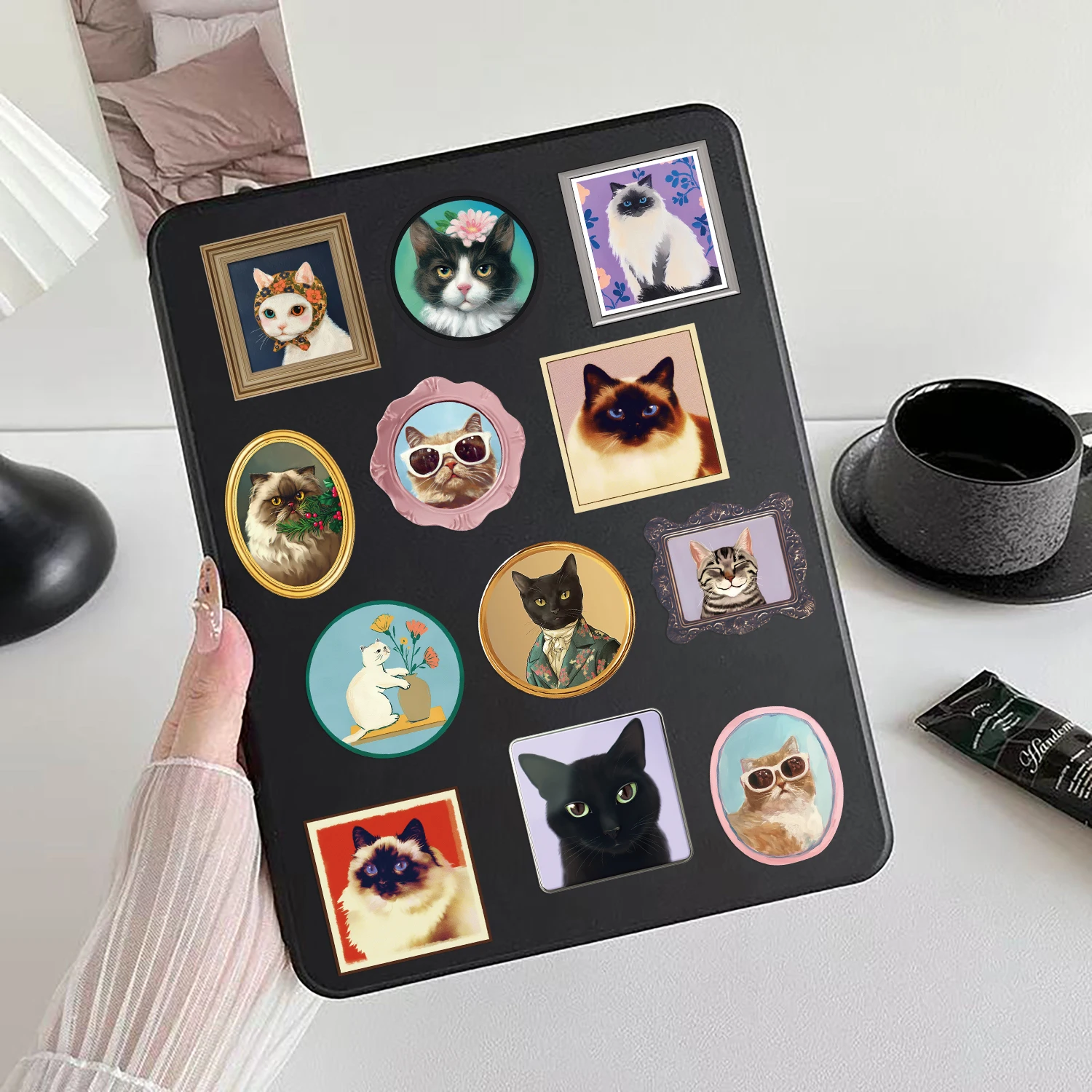 Autocollants en vinyle animaux chats, 50 pièces, autocollants colorés de gribouillage de dessin animé pour ordinateur portable, valise, guitare, voiture, ordinateur, Graffiti en PVC