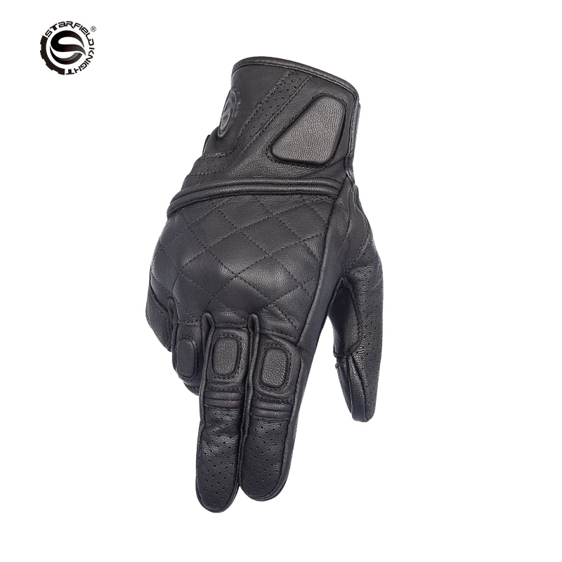 

SFK Motorcyle Gloves Real Goatskin Leather Summer Breathable Black Cycling Race Guantes Touch Screen Wear-resistan Knights Gears