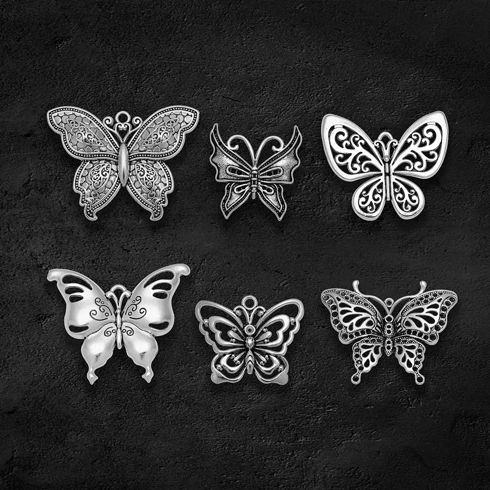 Antique Silver Plated Butterfly Charms Insect Connector Pendants For Diy Bracelets Jewelry Making Findings Supplies Accessories