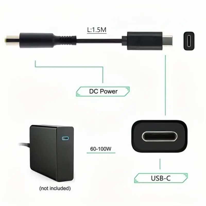 MDR 1.5M Type C USB-C Input to DC 5.5*2.5mm 65W Power PD Charge Cable for Laptop Notebook