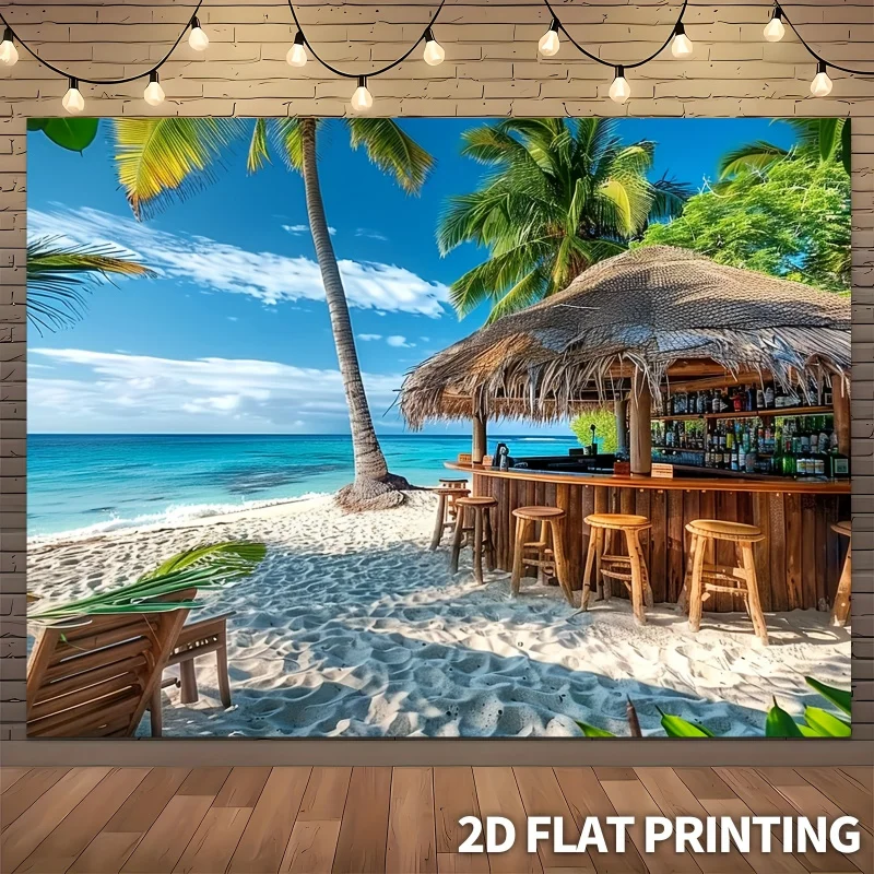 1 pieza, diseño plano 2D, cartel decorativo para fiesta con escena de bar de playa tropical, envío de cartel, decoración navideña de paraíso tropical para bar de playa, w