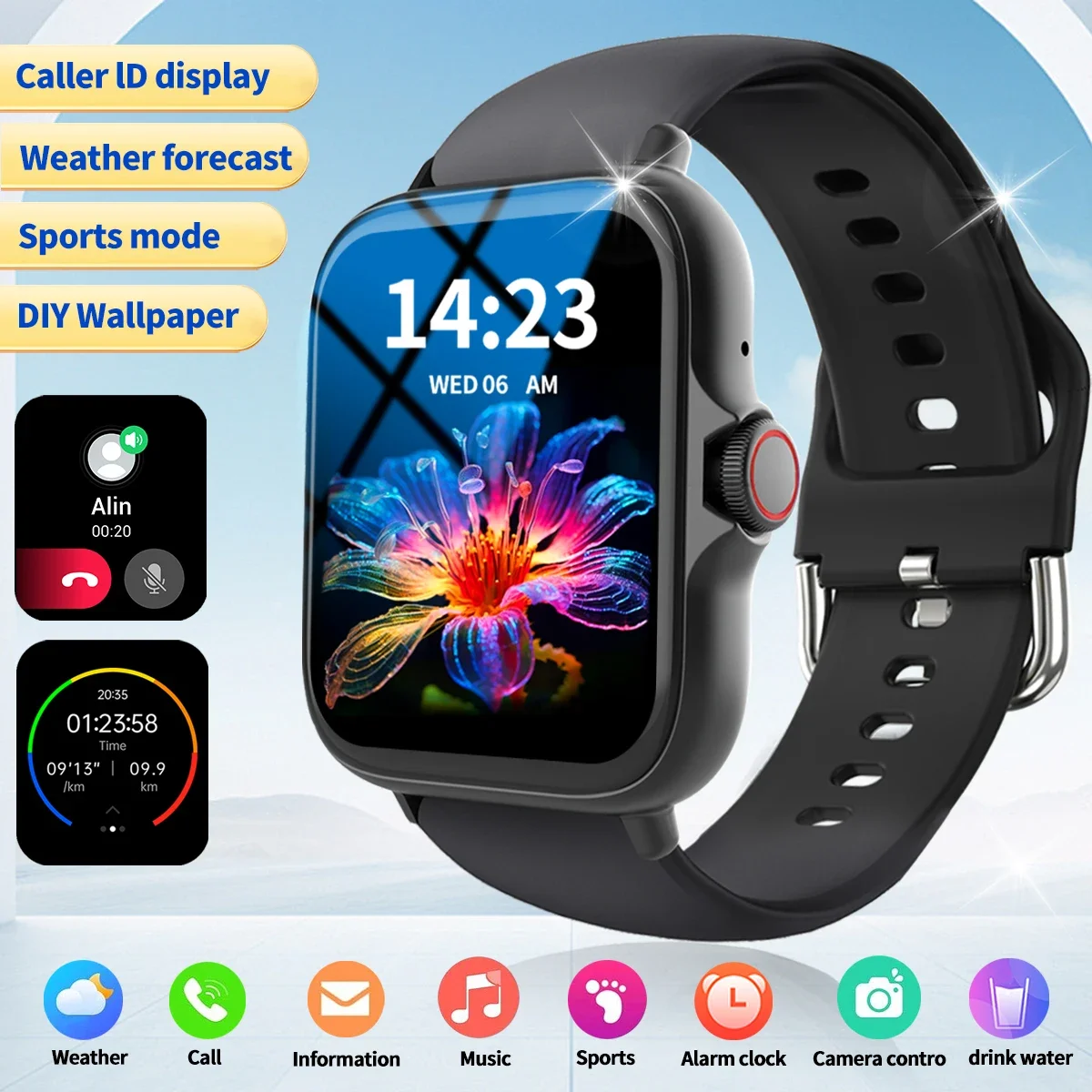 

Smartwatch, Voice Call, Music Playback, Sports Mode, Weather Forecast, Camera Control, Sports Tracker Smartwatch for Workouts
