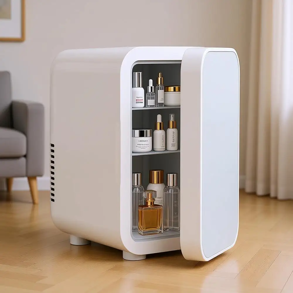 

Skincare ridge with Glass Panel, 6L Mini ridge or Home/Car, AC/DC Portable Thermoelectric Cooler and Warmer, Makeup Mini Compact