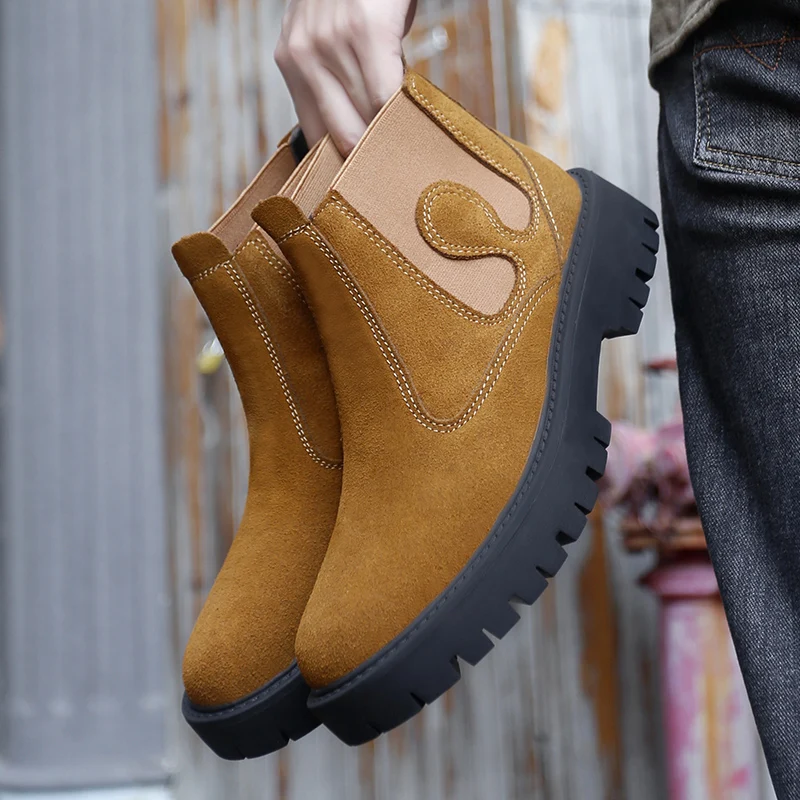 

Men High Top Boots Faux Suede Thick Sole Comfortable Classic Chelsea Boots Sizes 37-47