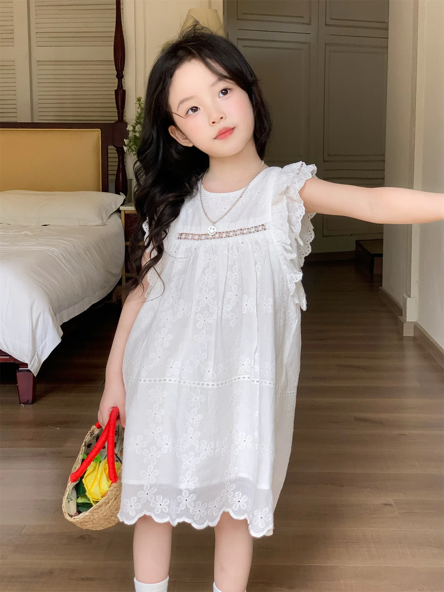 

Girls Lace Dress 2025 Summer New Baby Girl Foreign Sweet Little Flying Sleeve Princess Sleeveless Dress
