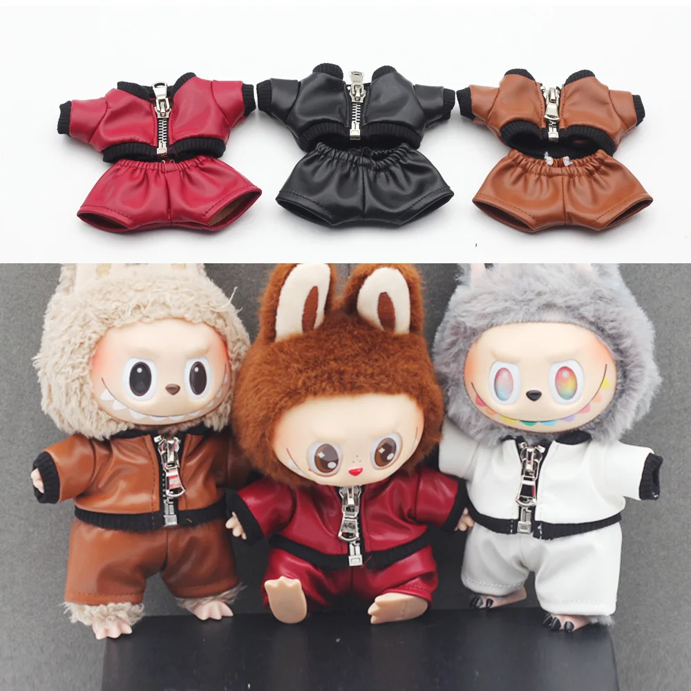 17cm Labubu 1-3 Gen Doll Outfits | Trendy Leather Jacket Set | Clothes for Labubu Pendants Accessories