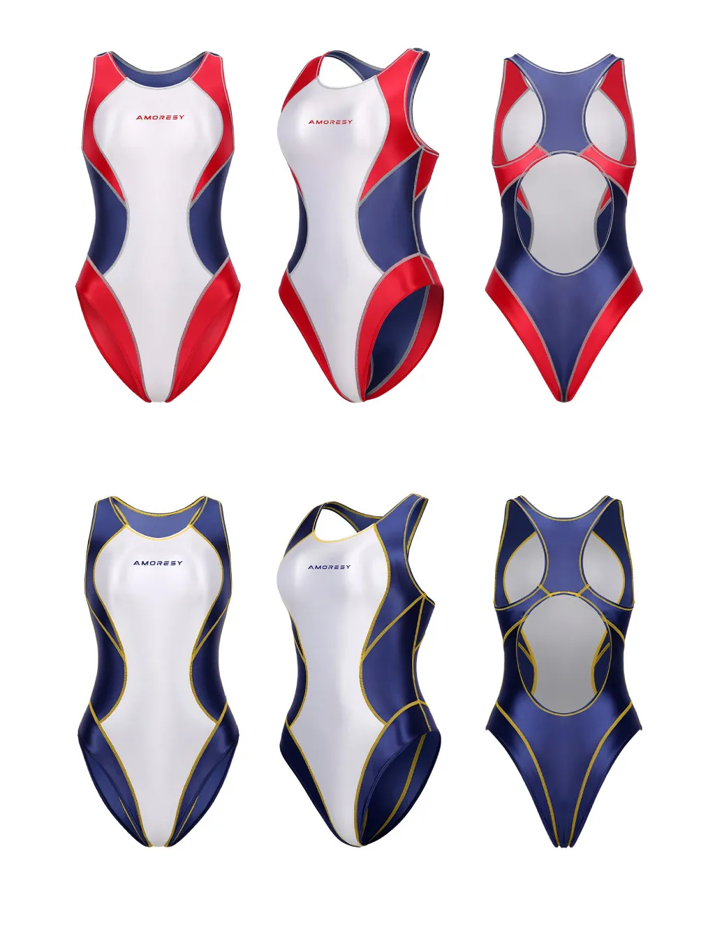 AMORESY Damen Hot Spring Glänzender Öl-Patchwork-Spandex-Body Rückenfreier Sanduhr-Leotard Einteiliger Badeanzug Wettkampf-Schwimmanzug – Detail 32