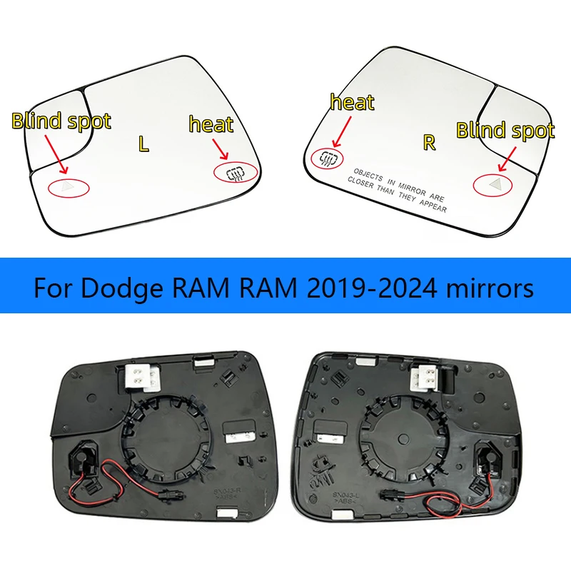 Car Blind spot heating mirror For Dodge RAM RAM 19-24 mirror Rearview mirror parallel auxiliary blind spot lens reflector BSD