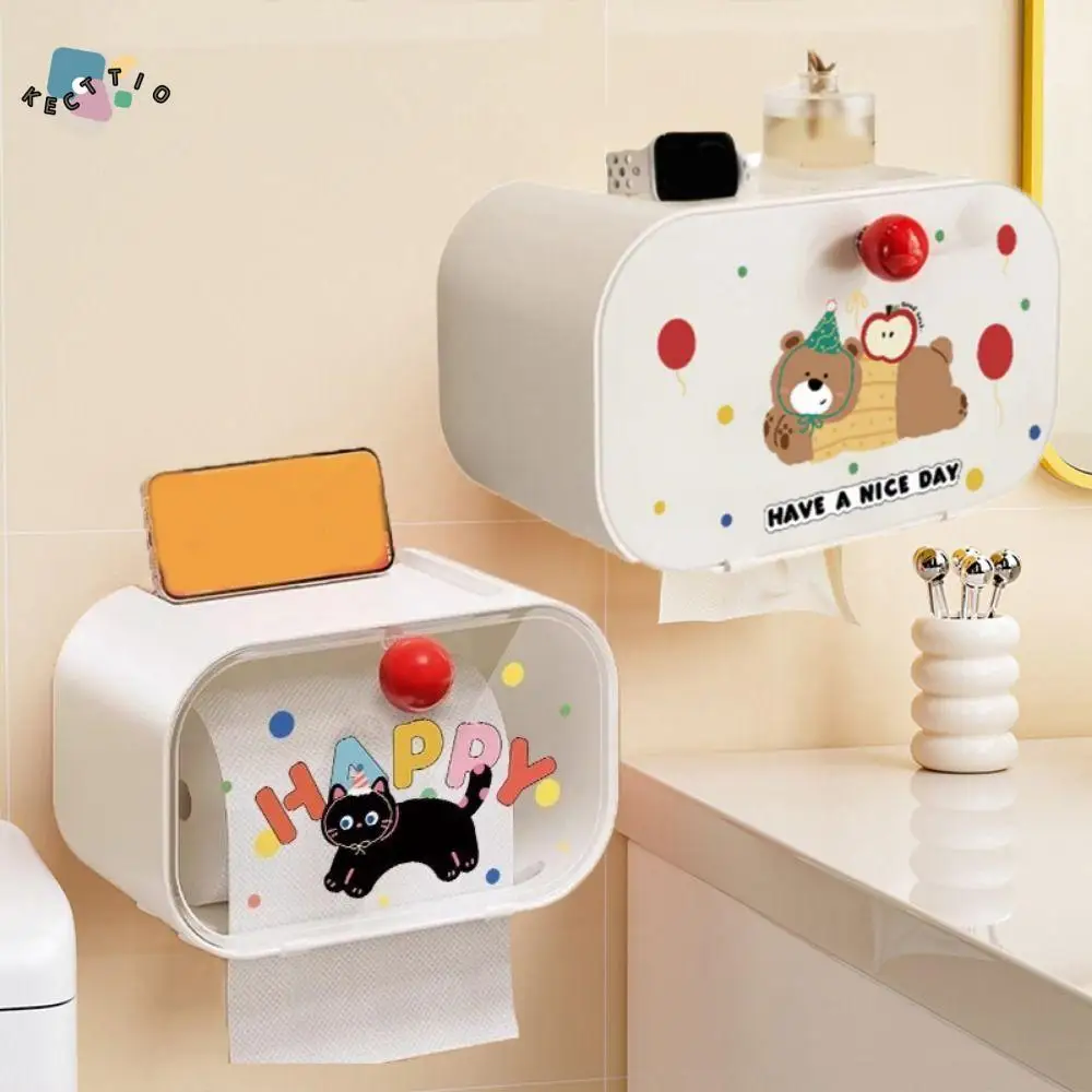 

Plastic Cartoon Tissue Holder Waterproof Great Load Bearing Wall Mounted Tissue Box No Punching Space Saving
