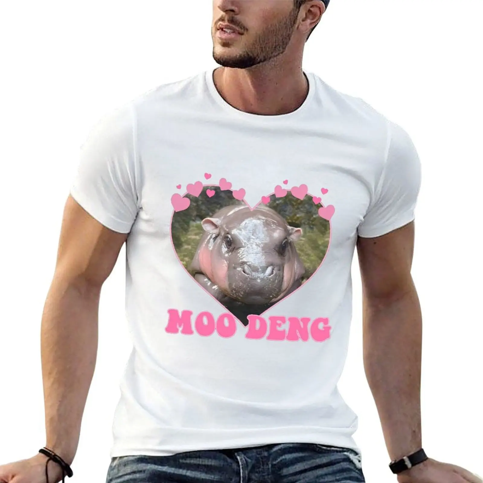 

Moo Deng Pink Heart T-Shirt t shirts for man cotton cotton t shirt man man t shirt designer T-Shirt
