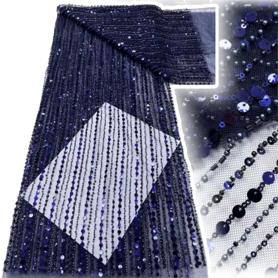 

Gold African Groom Lace Fabric 2025 High Quality Sequins Embroidered Nigerian French Lace Fabric for Wedding Party Dress TP1527