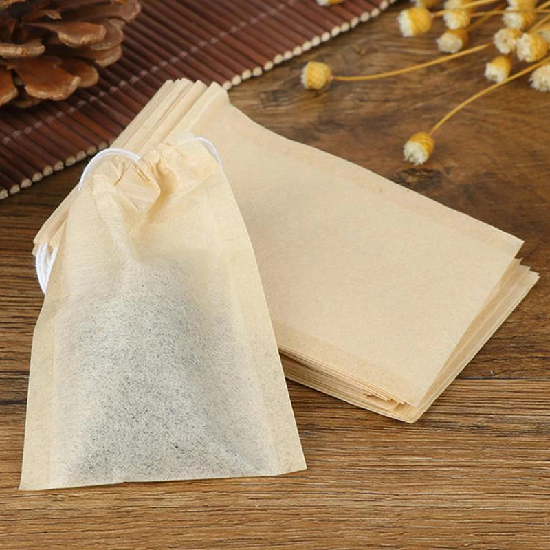 100PCS 5*7cm Home Tea Bag Filter Paper Bags Empty Drawstring Teabags For Herb Tea