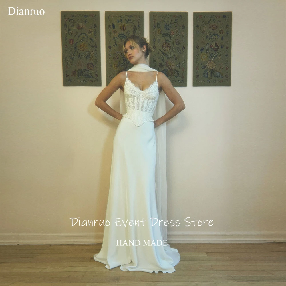

Dianruo Long Formal Ribbons Wedding Dresses Sweetheart A Line Vestido De Noiva Spaghetti Straps Modern Evening Dress Customized