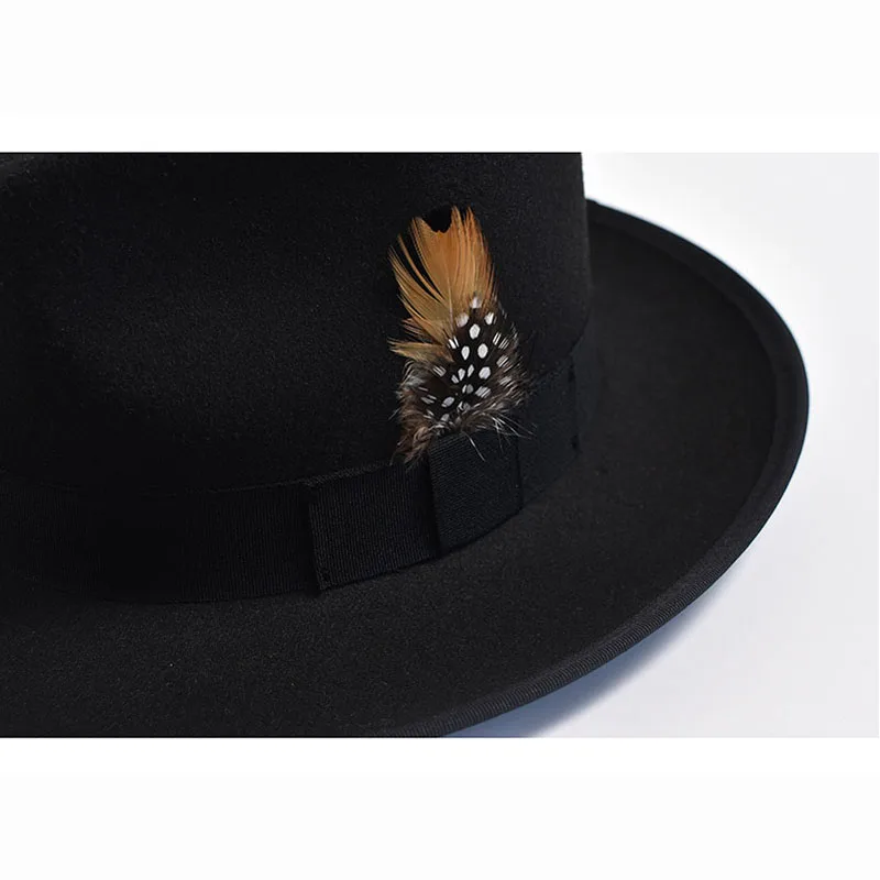 Vintage Soft Wool Fedora Hat Fashion Panama Trilby Jazz Hat Feather Decoration Gentleman Party  Men Dress Hats