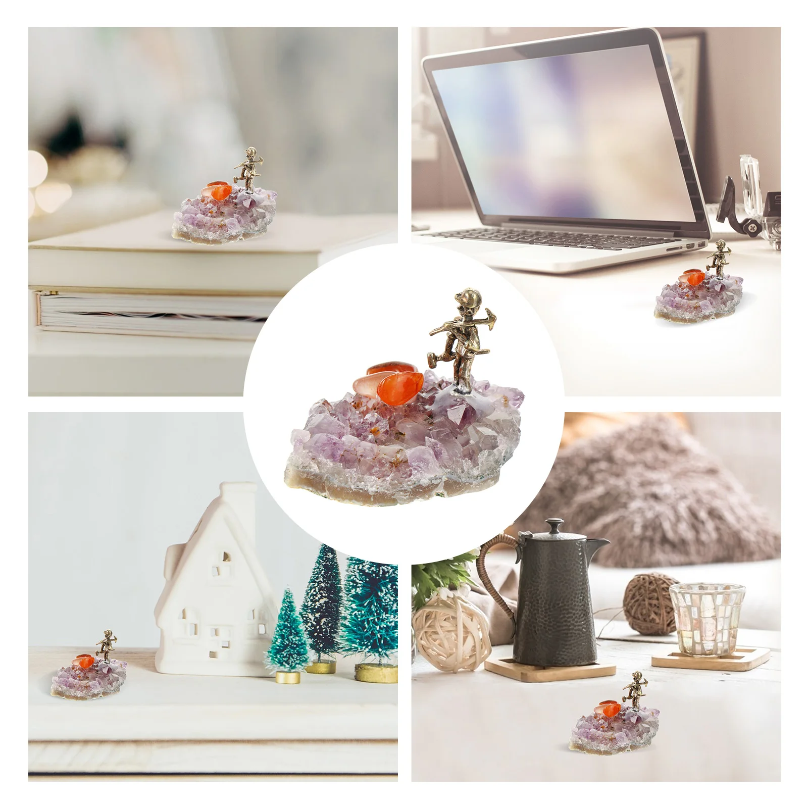 

Amethyst Cluster Miner Home Decor Natural Sculpture Crystal Statue Craft Decorate