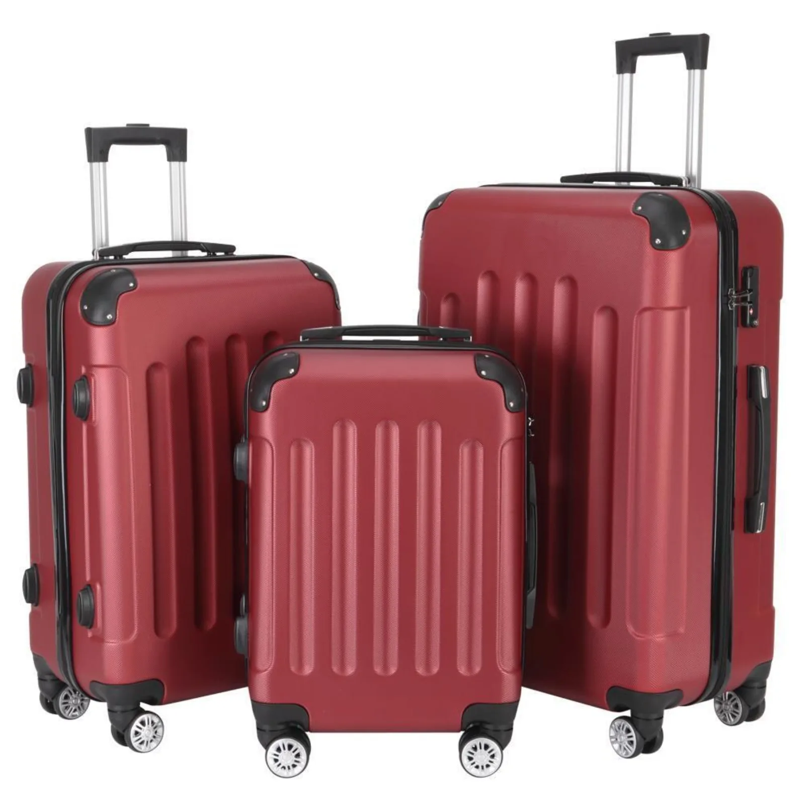 Wine Red 3 Pieces Travel Luggage Set Bag ABS Trolley Carry On Suitcase TSA Lock United States