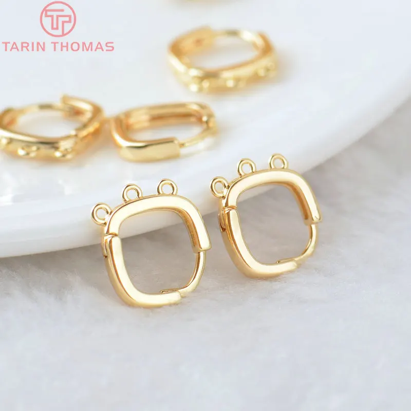 (2004)6PCS 12.5x14.5MM 24K Gold Color Brass Square with Holes Earrings Hoop Earring Clip High Quality DIY Jewelry Making Finding