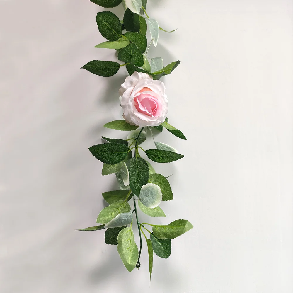 Artificial Pink Rose Flower with Greenery, Fake Hanging Vine, Flowers for Wedding Decorations, Hot Sale, 180cm