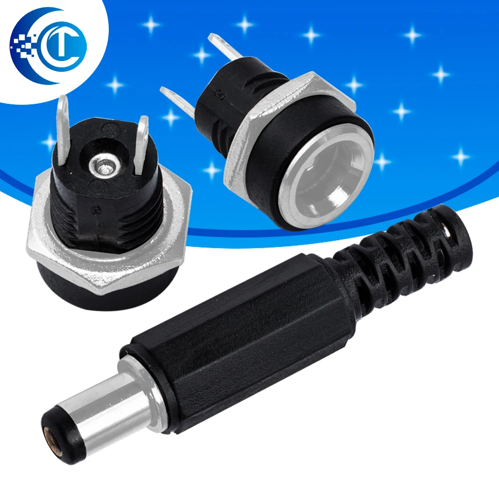 10PCS DC-022B Power Connector Kit 2.1×5.5mm 5-Pair Male Female Jack BS Standard