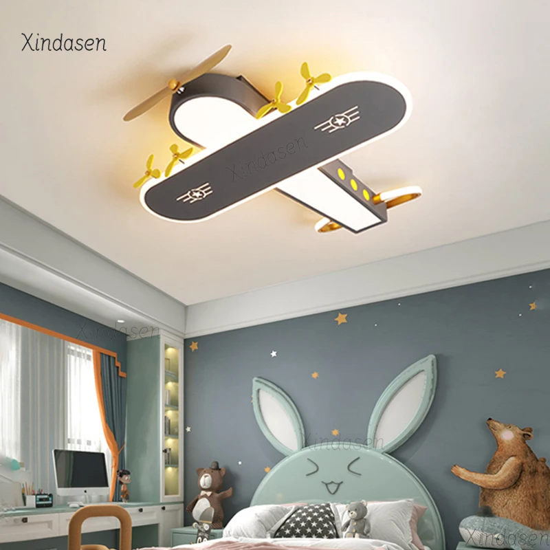 

Cartoon Airplane LED Ceiling Lights Children's Room Fan Helicopter Chandelier Kids Boys Bedroom Ceiling Lamp Aircraft люстра 조명