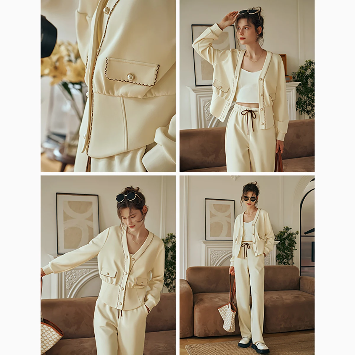 OLrain Korean Style Knit Sweatshirts Coat 2025 Spring Cotton Spliced Chic Button Puff Sleeve Elegant Loose Cardigan G23QW85602