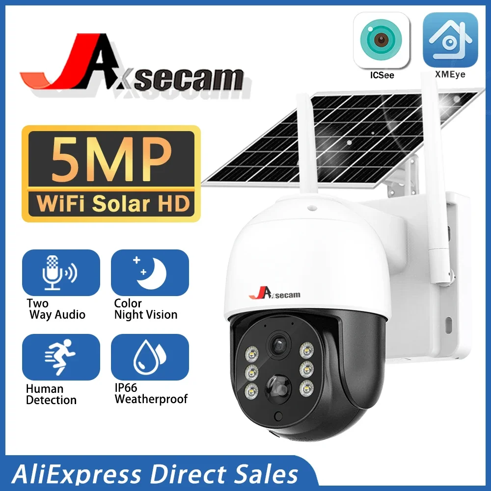 

5MP HD Max 128G Card Solar Camera Outdoor Wireless WIFI Built-in Battery Powered PTZ Camera PIR Human Detect 2-Way Audio iCsee