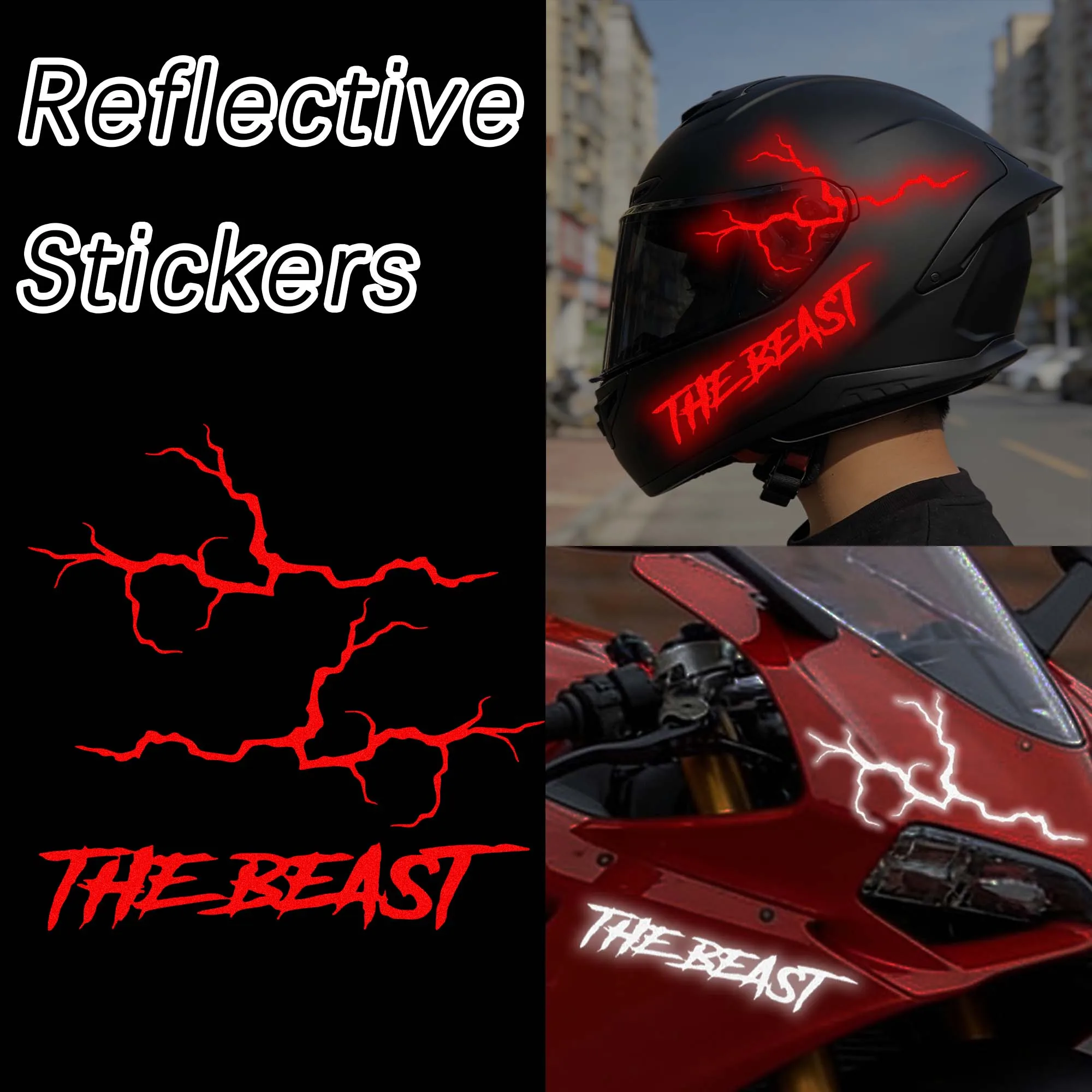 THE BEAST and Lightning Reflective Motorcycle Stickers Waterproof Self-Adhesive for Helmet Moto Fuel Tank Fairing Vinyl Decals