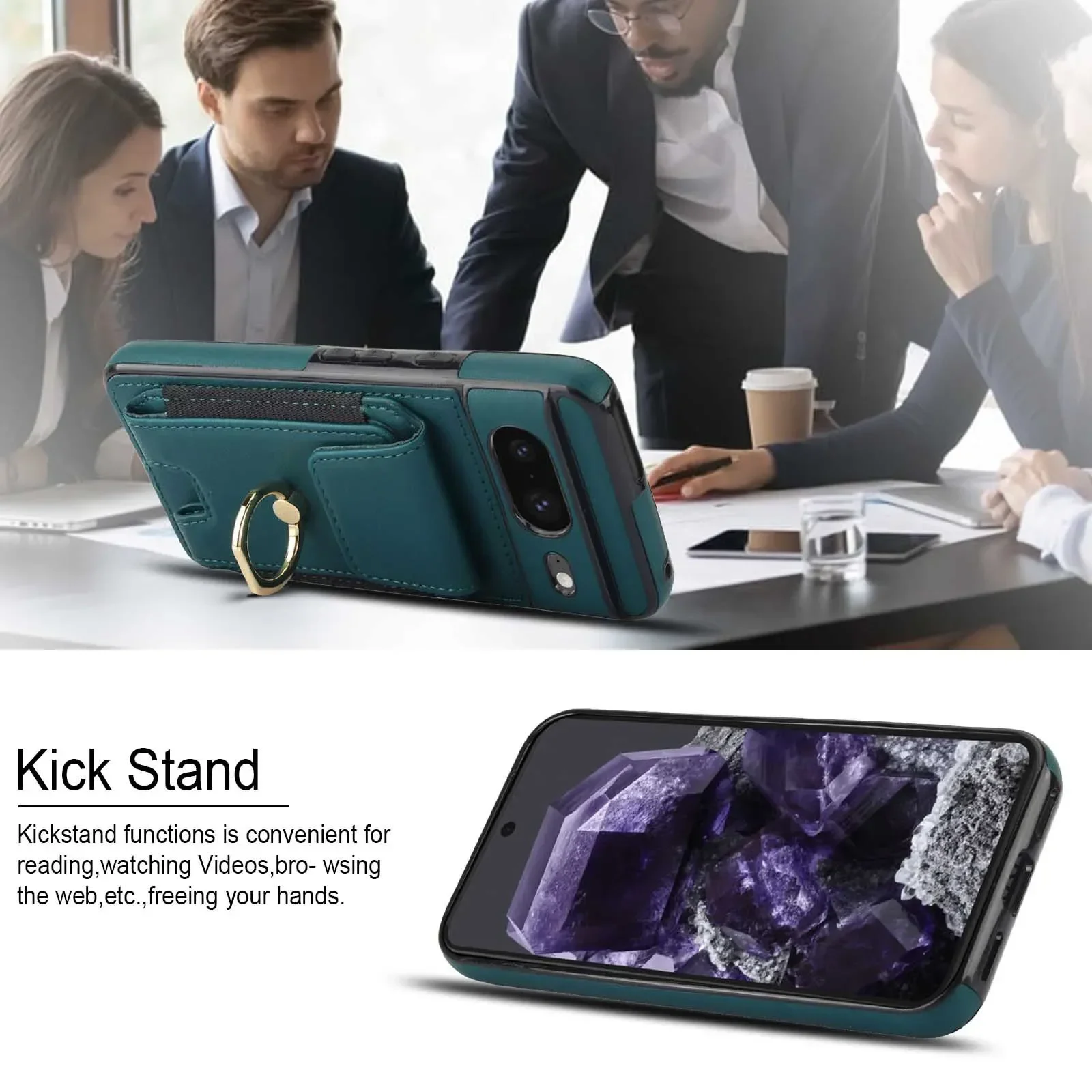 For Google Pixel 9 Pro XL Case Shockproof Wristband Ring Bracket Cover for Google Pixel 8 Pro 8A Wallet Leather Protective Case