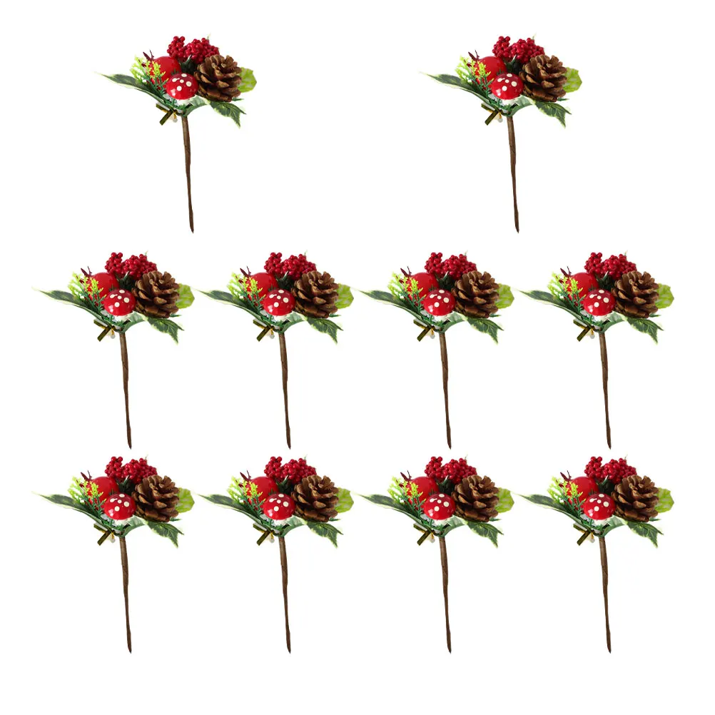 

10 Pcs naments Artificial Greenery Fake Christmas Pine Pick Plant Holly Leaves Pine Pick for Tree Decor Events