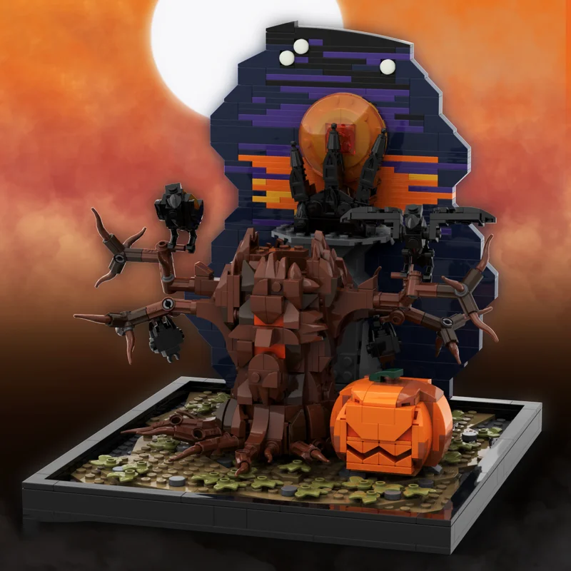 914 pçs moc halloween árvore abóbora sazonal halloweened modelo blocos de construção construção diy brinquedo idéia presente natal tijolo crianças