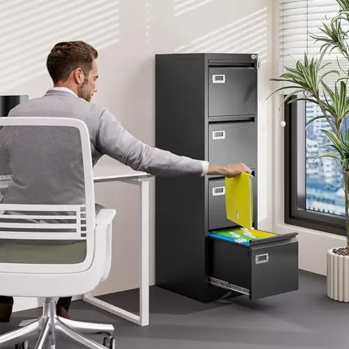 4 Drawer File Cabinet with Lock Metal Vertical File Cabinet Office Home Vertical File Cabinet for A4 Legal/Letter Size