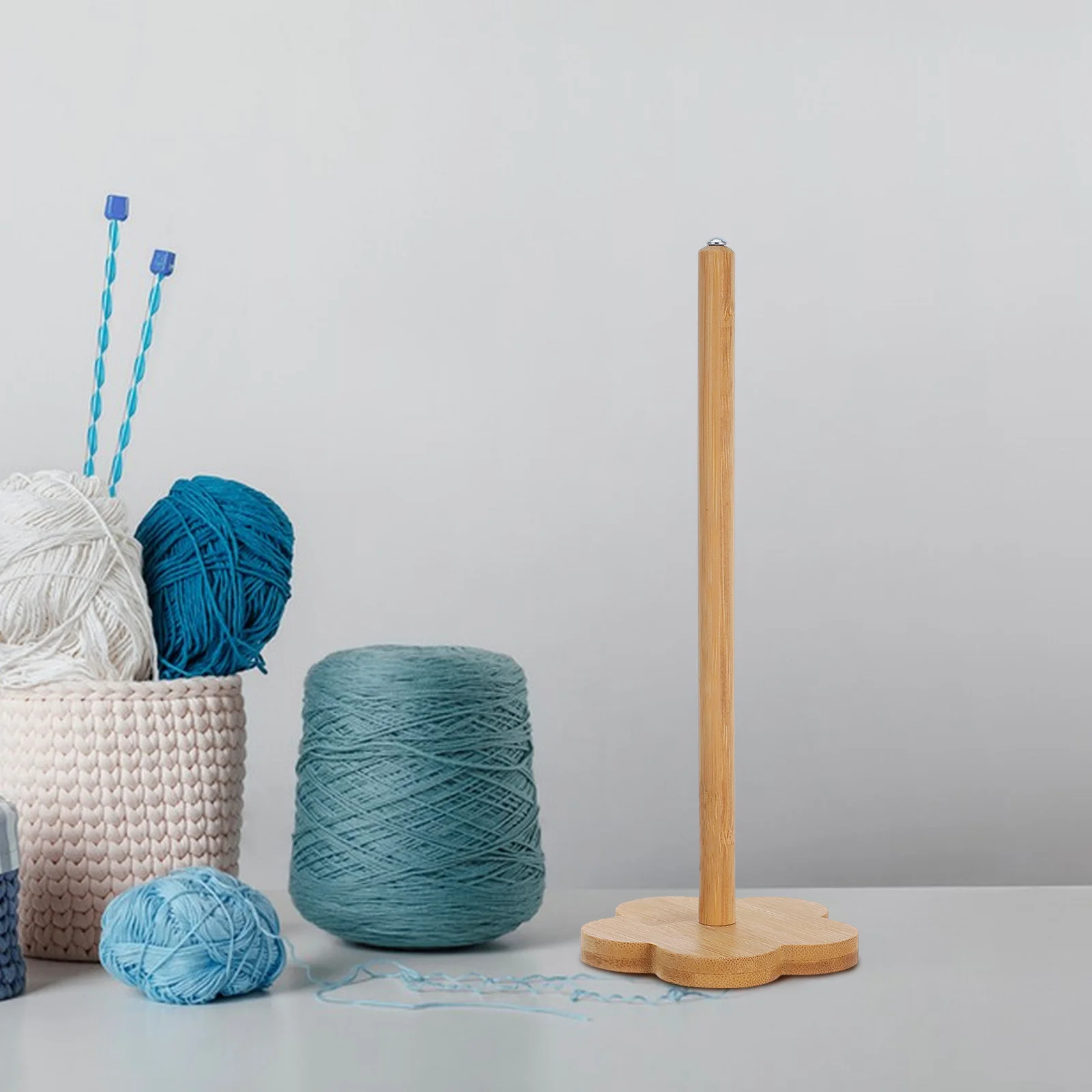 حامل غزل الخيزران للحياكة والحياكة الدورية الخشب بكرة المنظم السلس الغزل الاستغناء أداة للحرف اليدوية تخزين سطح المكتب #5