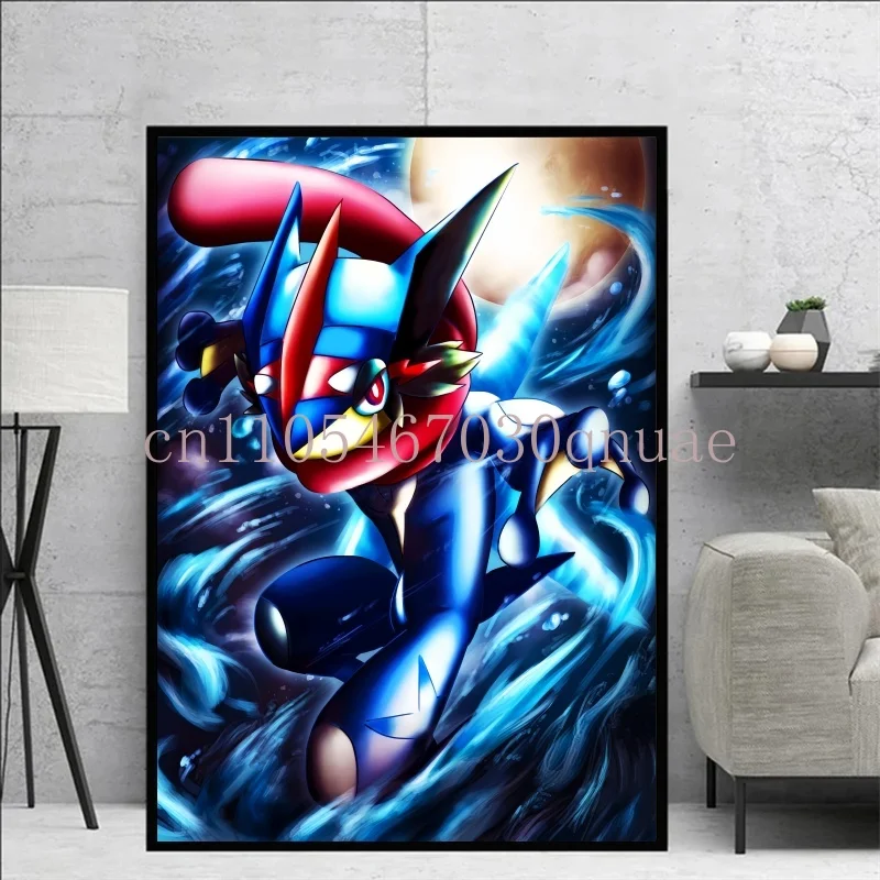 Poster Anime Pokemon Peripherals Greninja Gambar Kawaii Seni Cat Air Lukisan Kanvas untuk Hadiah Dekorasi Dinding Kamar Tidur Anak-anak