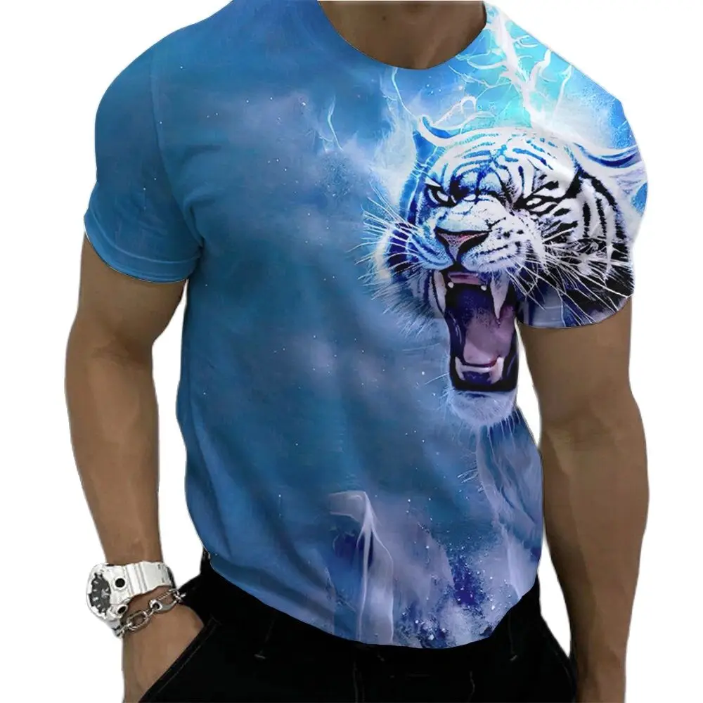 2023 Summer T-shirts Men Animal Tiger 3d Print Fashion Short Sleeve Tops Micro Elastic Sport Fitness T Shirt For Men Clothing