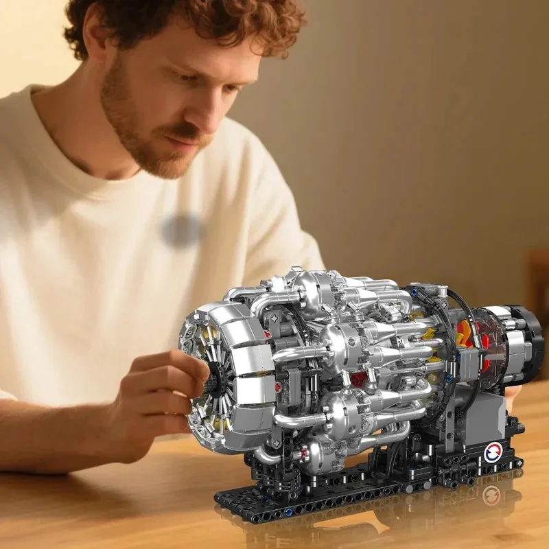 Molde rei 10216 kit de blocos de construção de motor turbojet 1214 peças modelo de aviação turbina rotativa haste para adultos construtores avançados