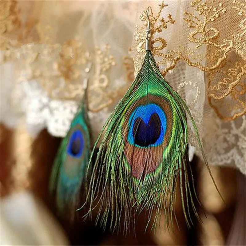 Crystal Long Design Peacock Feather Drop Earrings For Women Earring New Jewelry