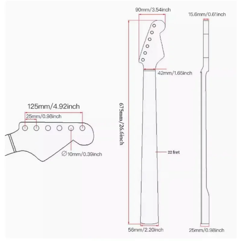 

Maple Neck + Rosewood Fingerboard ST Strat Handle，22 Frets Guitar Neck