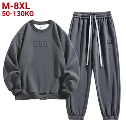 Oversized Men Hoodies Set Cotton Sweatshirts Pants 6xl 7xl 8xl Plus Size Streetwear Sportswear Tracksuit Trousers Autumn