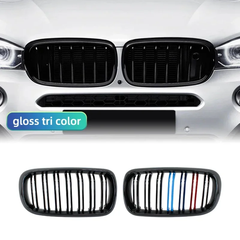 Griglia a doppia stecca per rene anteriore in stile carbonio nero lucido per BMW X5 F15 X6 F16 X5M F85 X6M F86 Accessori auto